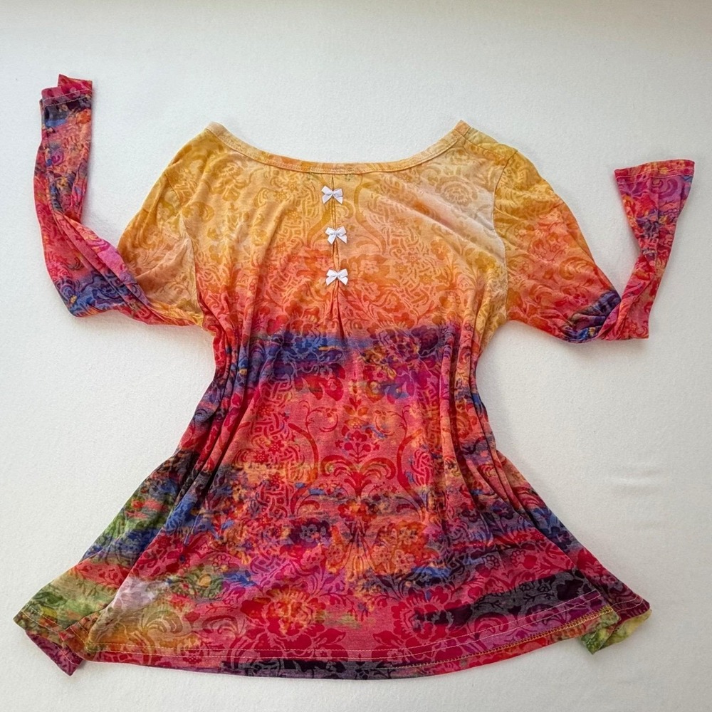 Vintage Y2K Zelia Burnout Floral Tunic Top Long Sleeve Artsy Campus Fairycore XL - Picture 11 of 16